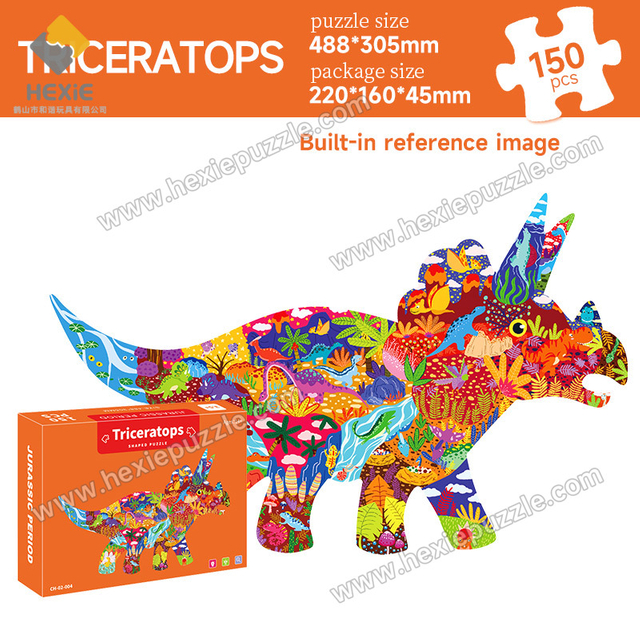 kids educational white card puzzle triceratops shape