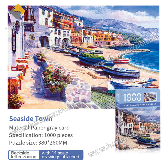 1000 Piece Grey Card Famous Painting Seaside Town Puzzle 380x260mm 1:1 Original | 0.25kg 180x130x50mm Box