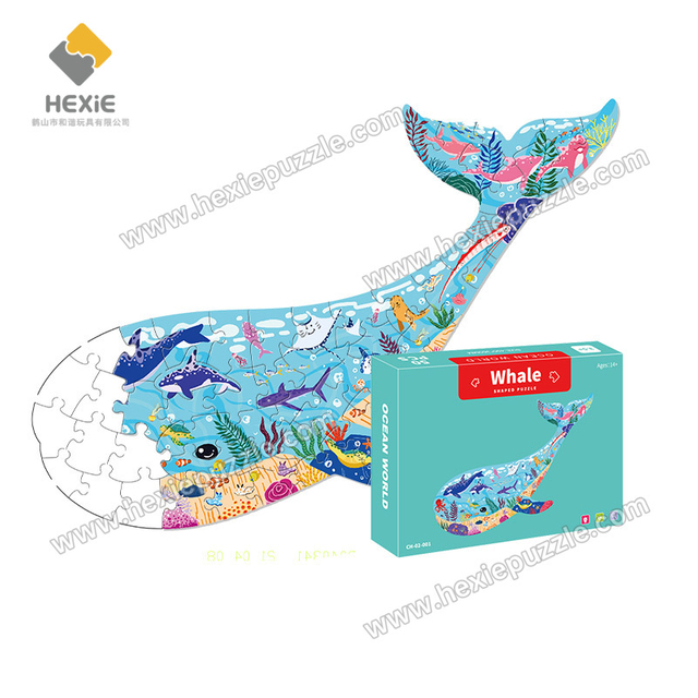kids educational white card puzzle whale shape