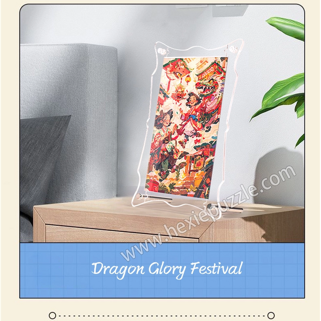 Acrylic Plastic Dragon Festival Puzzle | 52-Piece Clear Plastic Jigsaw | Finished Size 130x210mm with 1:1 Poster, Sachet, Sorting Trays & Glue Powder