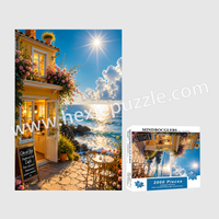 Seaside Shop 2000-Piece Jigsaw Puzzle | 700x1000mm Premium Grey Chipboard | Coastal Caf&eacute; Art with 1:1 HD Poster