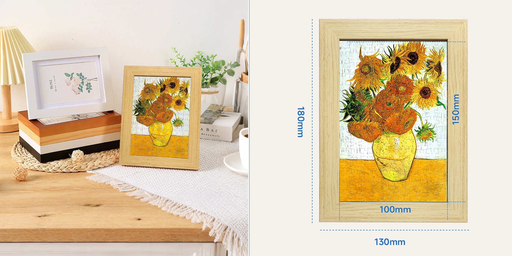 Van Gogh sunflower puzzle with wooden frame