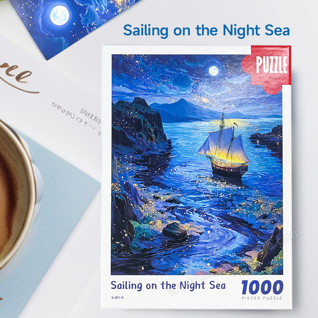 1000 Piece Grey Card Night Sea Sailing Puzzle 380x260mm 1:1 Original | 0.25kg 180x130x50mm Box