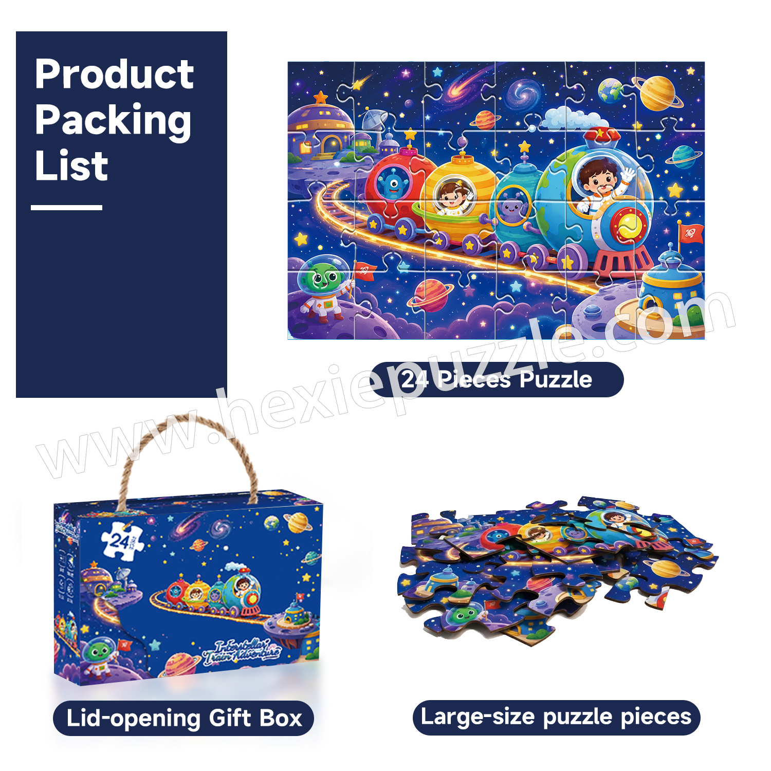 Kids Large-Piece Jigsaw Puzzle Set | 24-48 Pieces Progressive Difficulty | 4 Themed Puzzles with 1:1 HD Posters